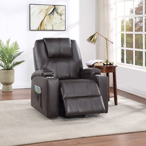 ACME Evander Transitional Leather Upholstered Power Lift Recliner in Brown