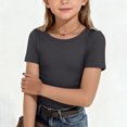 thumbnail image 3 of Resicozy Girls Shirts Cute Basic Tees Summer Ribbed Top Teens Short Sleeve Vacation T-Shirt for Kids 5-13 Years Gray 130, 3 of 7