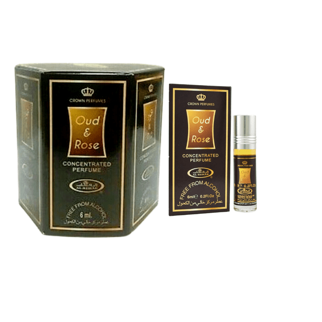 Perfume Al-Rehab Oud & Rose Roll-on, 6 ml (.2 oz), caja de 6