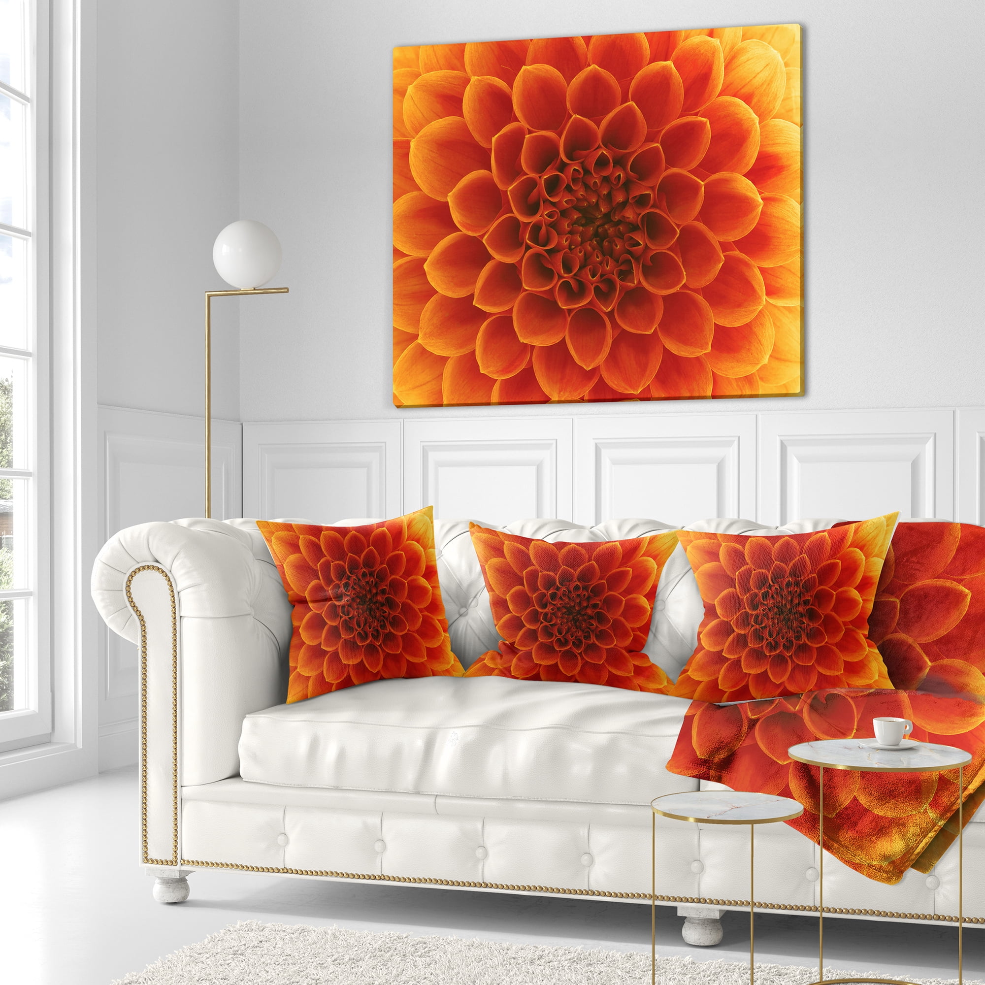 Designart Large Dark Yellow Flower and Petals - Floral Throw Pillow - 16x16