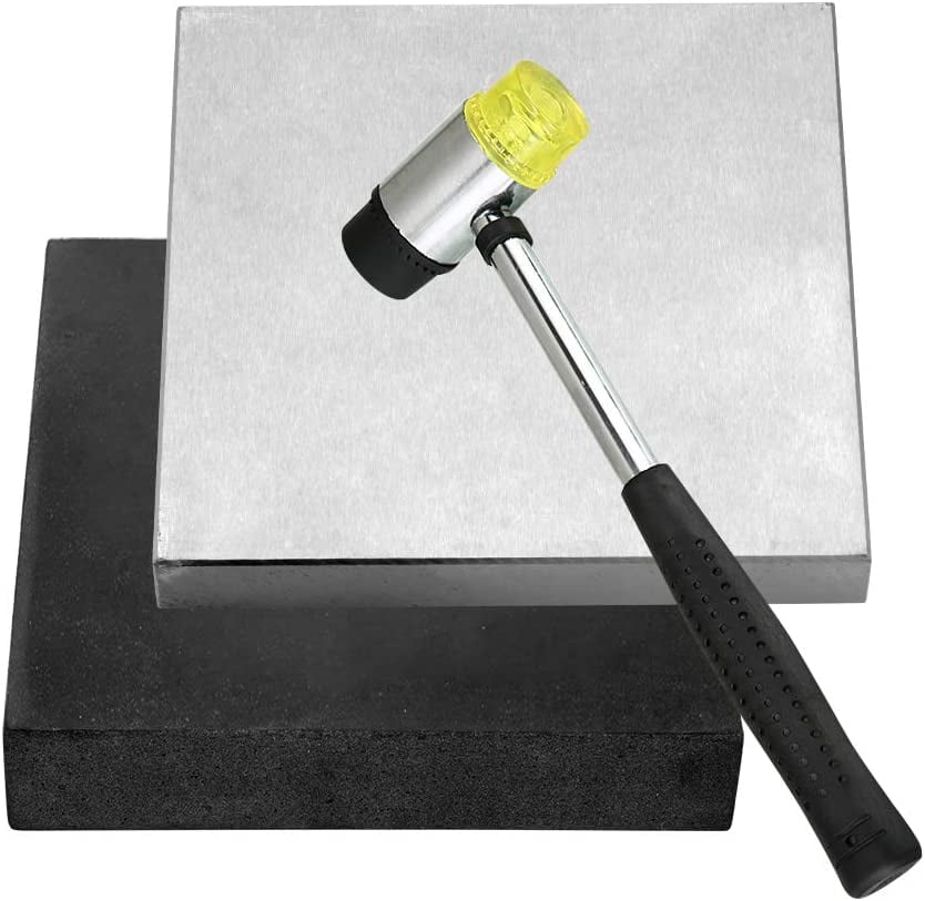 Steel and Rubber Block 2 Pcs Work Bench Blocks Stamping Block for Hammering, Shaping, Chasing