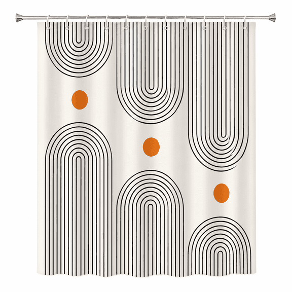 Boho Mid Century Shower Curtain, Minimalist Abstract Arch Simple Sun Modern Machine Washable Waterproof for Bathroom Decor Bathtub with 12 Hooks 72x72