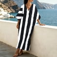 thumbnail image 4 of Dvprdro Womens Boho V Neck Color Blocked 3/4 Sleeve Side Slit Loose A Line Maxi Dress Casual Beach, 4 of 8