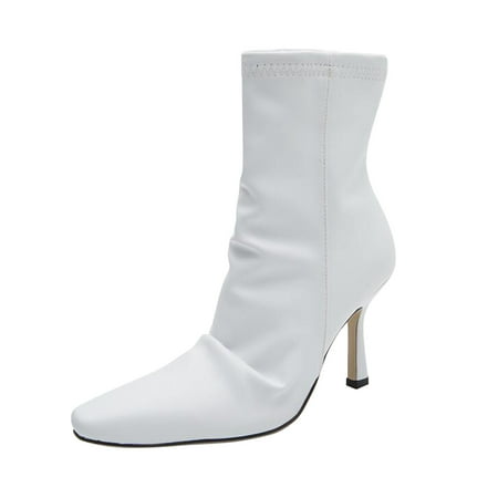 

Boots Clearance Juebong Women Boots Pointed Shoes Zip Shoes Fashion High Heel Shoes Mid-tube Shoes Stilettos