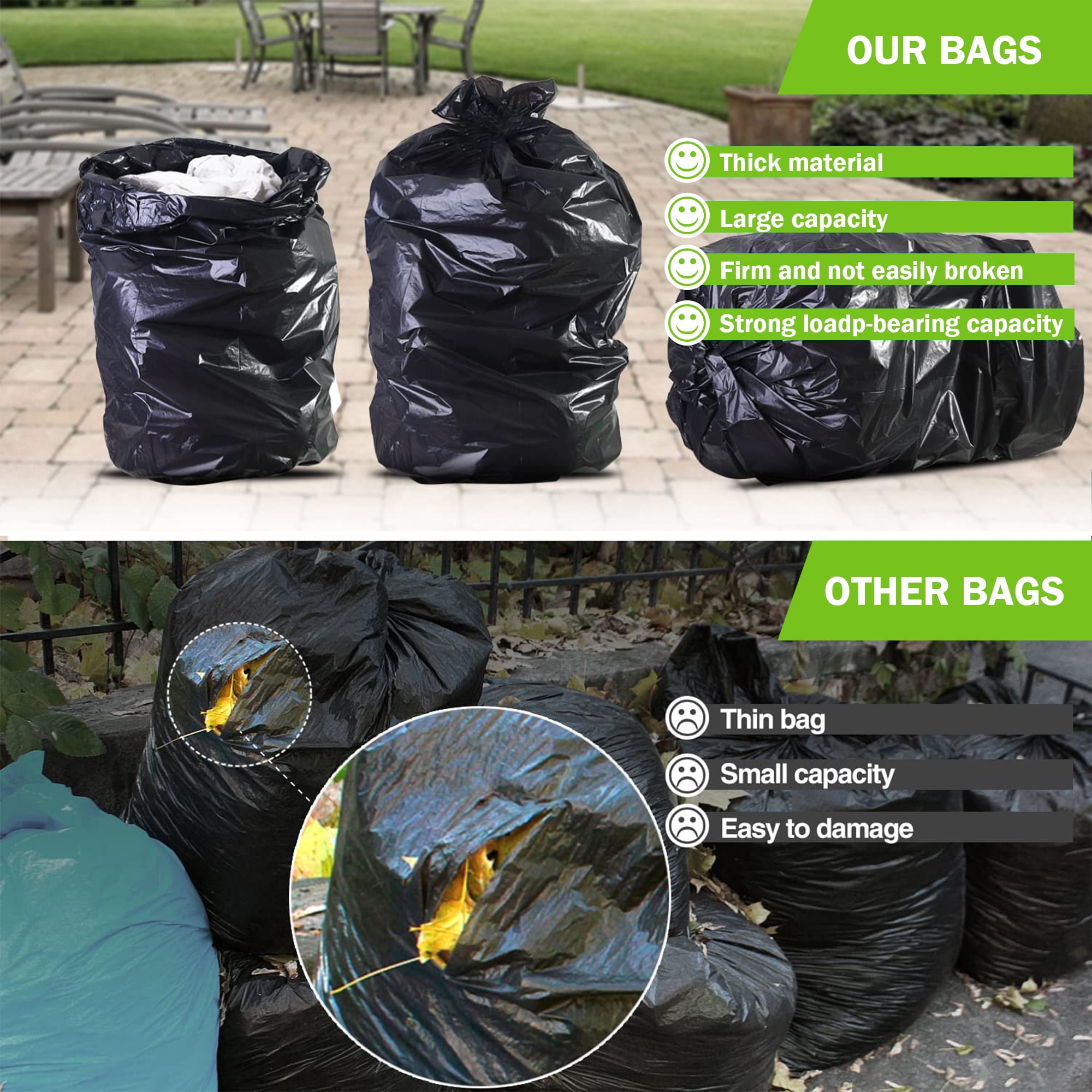 Heavy-Duty 40-45 Gallon Black Trash Bags – 1.5 Mil, 60 Count