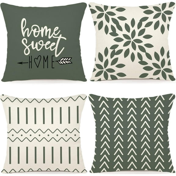 Pillow Covers 20x20 Set of 4, Modern Sofa Throw Pillow Cover, Decorative Outdoor Linen Fabric Pillow Case for Couch Bed Car, Aqua Green