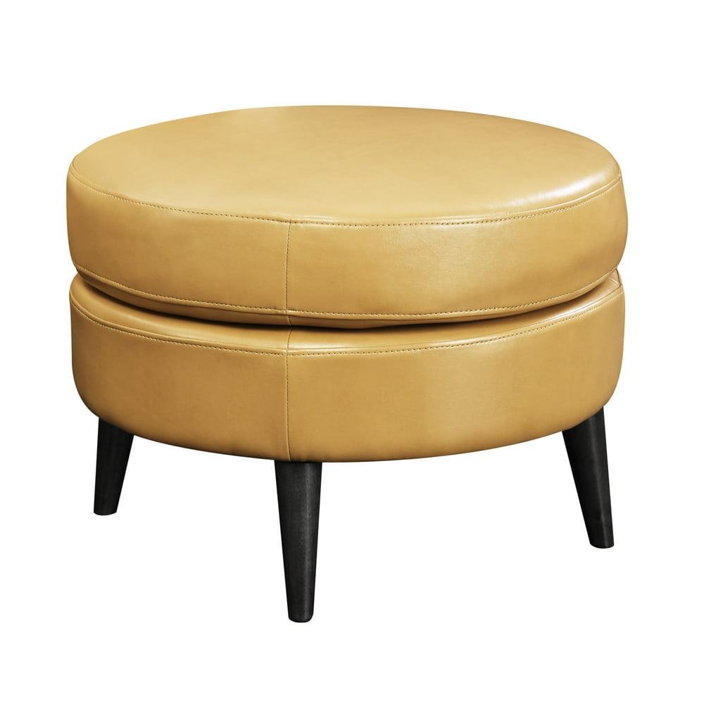 Emerald Home Oscar Saddle Ottoman with Faux Leather Upholstery, Fixed