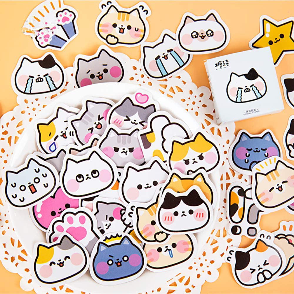 Fecsam Black Cat Stickers(45pcs), Super Cute Small Size Aesthetic Scrapbook Stickers Decals for Scrapbooking, Journaling, Phone, Laptop, Planners