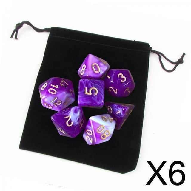 6xPack De 7 Dados Poliédricos Con Bolsa De Juguetes De Barra Para La Enseñanza De Matemáticas Púrpura