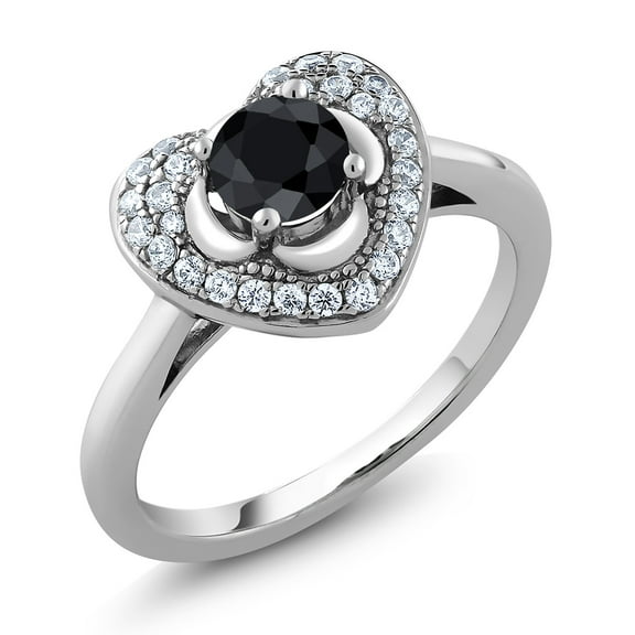 Gem Stone King 0.96 Ct Round Black Sapphire 925 Sterling Silver Ring (Size 5)