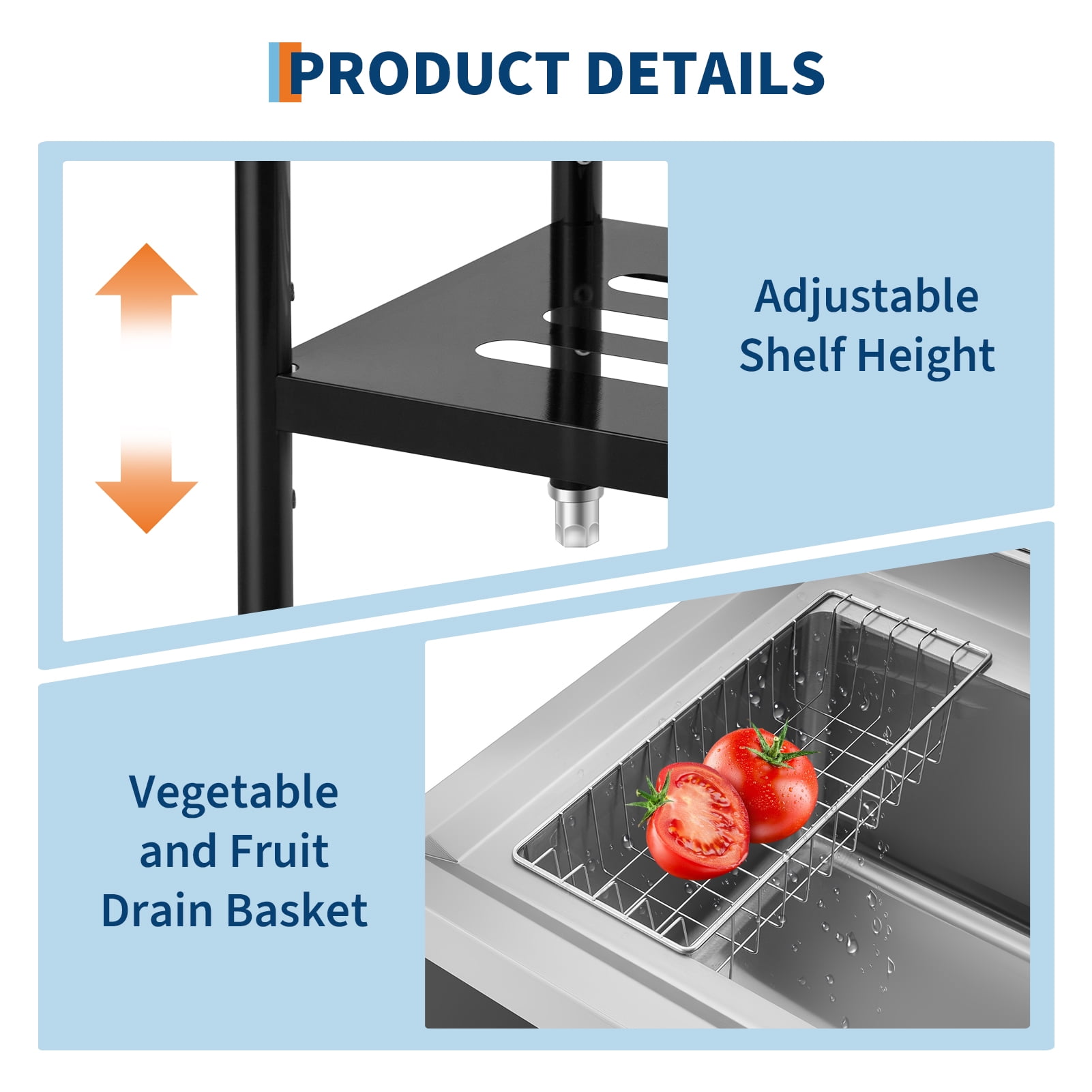 Accreate Freestanding Stainless Steel Utility basin with Faucet – 304 Single Bowl, Adjustable Legs, Storage Shelf, S-Hooks, Hot & Cold Water Pipes – Commercial Prep Kitchen/Laundry/Garage basin