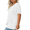 thumbnail image 6 of HomeDM Short Sleeve Shirts for Women, V Neck Summer Loose Fit Solid Color Basic Tee with Pocket - White/XL, 6 of 7