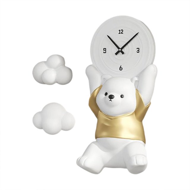 Encantador oso que sostiene el reloj sobre la cabeza estatua decoración de resina para cocina jardín patio sofá Fondo inauguración de la casa regalo Dorado mayimx Reloj de pared