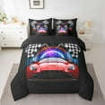 thumbnail image 2 of Erosebridal Red Race Car Bedding Sets Twin Size, Speed Sports Comforter Sets with Sheets, Checkered Flag Decor, Reversible 7-Piece, 2 of 6