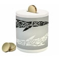 thumbnail image 1 of Dolphin Piggy Bank, Monochrome Subaquatic Design with Floral Details on Greyscale Background, Ceramic Coin Bank Money Box for Cash Saving, 3.6" X 3.2", Pale Grey Black White, by Ambesonne, 1 of 4