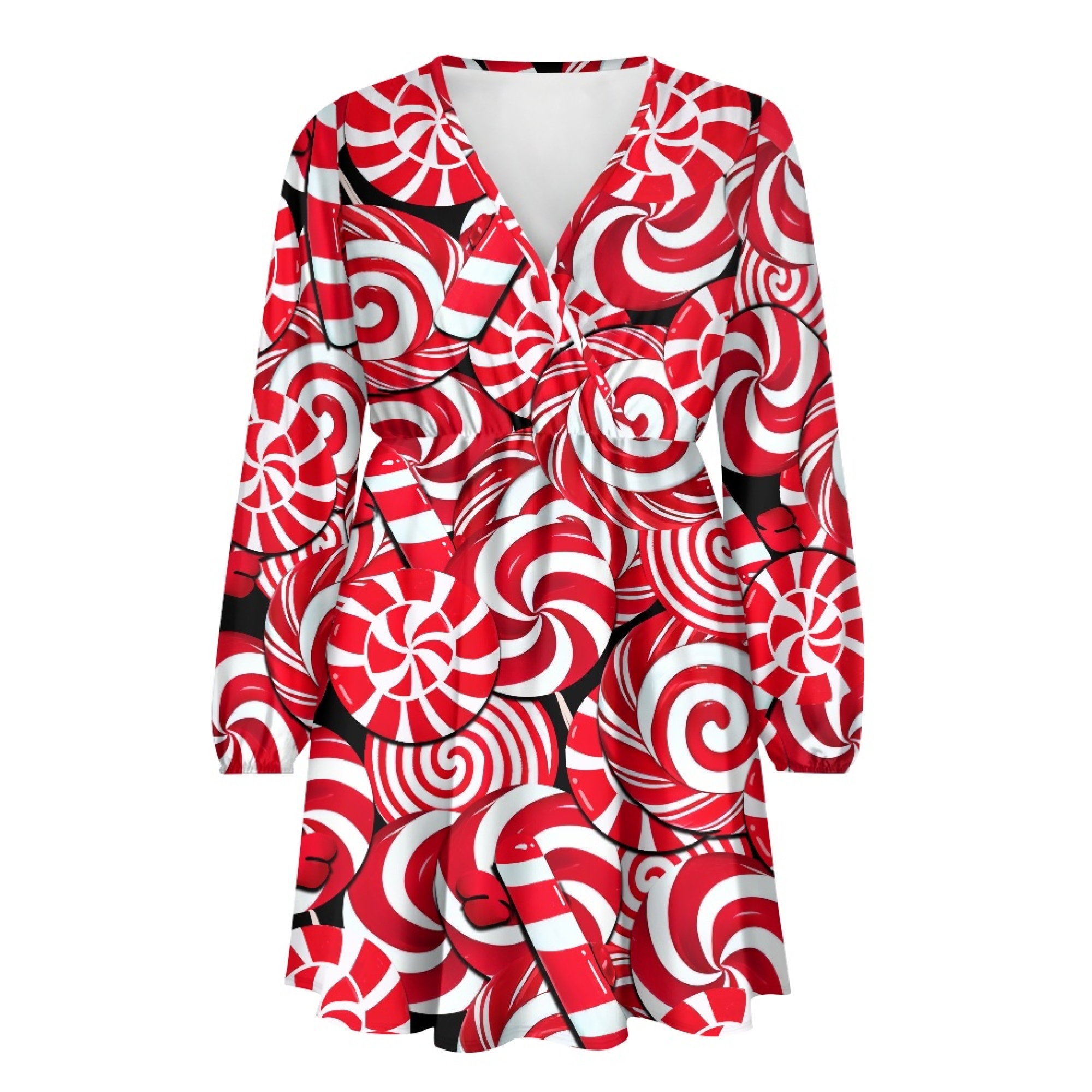 Yuyamidu Candy Canes Long Sleeve Dress Cover Up for Christmas Day Gifts Red Flowy Swing Dresses for Women Size M Casual A-Line Dress Winter V Neck Dresses