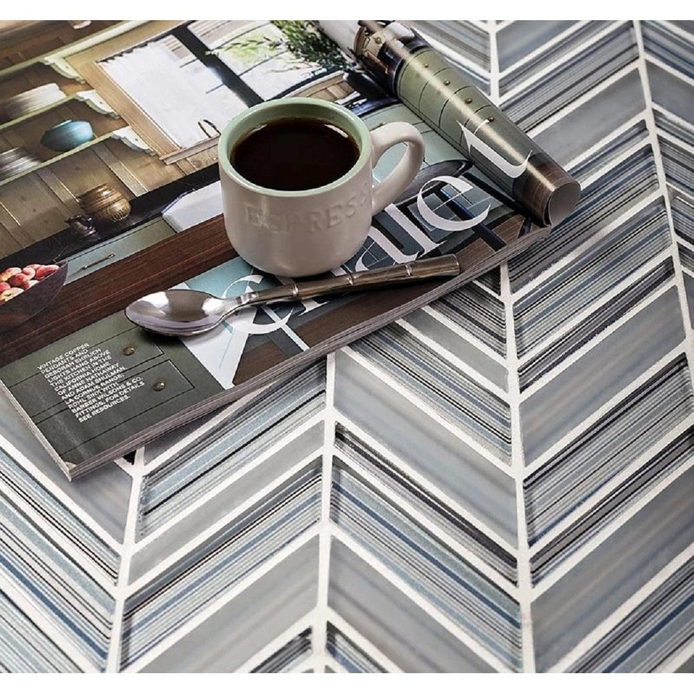 Apollo Tile 5 pack 10.4-in x 10.4-in Blue Gray Chevron Polished and Matte Finished Glass Mosaic Tile (3.76 Sq ft/case)