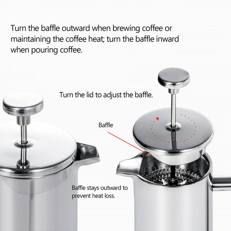 Meelio Small French Press Coffee Maker, Double-Wall Insulated French Press Coffee Press Stainless Steel, Included 2 Extra Fliters and 1 Coffee Spoon