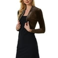 thumbnail image 5 of INSPIRE CHIC Women's Long Sleeve Open Front Velvet Cropped Bolero Shrug L Dark Brown, 5 of 7