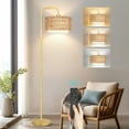 thumbnail image 6 of SparkGlowy Gold Floor Lamp with 3 Color Temperatures, Farmhouse Tall Lamp for Living Room, Boho Standing Lamp with Rattan & Fabric Shades, 6 of 9