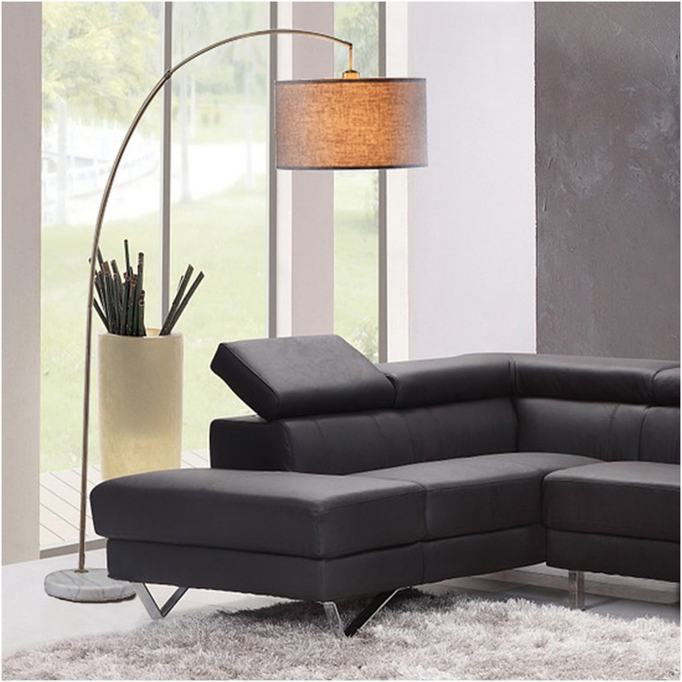 JERFIT Modern Arc Floor Lamp with Marble Base, Multicolor Metal Arch Reading Light for Living Room, Dimmable Standing Lamp with Step-On Switch