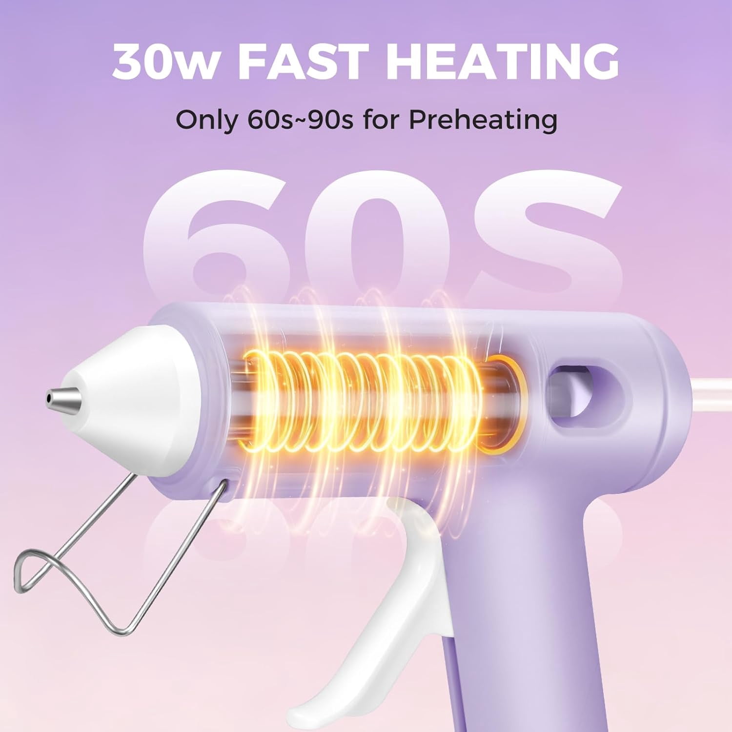 Hot Glue Gun, 30W Gun Set with 30 Premium Sticks, Fast Preheating Melt for Crafts, DIY Arts & Quick Home Repairs, School Projects, Light Purple