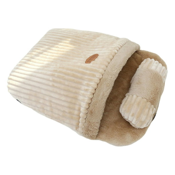 Methold Nido para gatos semicerrado que mantiene el calor en invierno, saco de dormir para mascotas para gatos pequeños, nido para gatos Suministros para perros caqui 65*50cm
