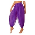 thumbnail image 4 of Womens Shiny Sequined Dots Pants Belly Dance Harem Trousers Costume Lantern Pants Semi See-Though Bloomers, 4 of 6