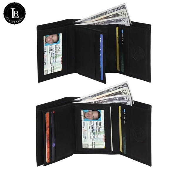 100% Leather Tri-fold Credit Card Mens Wallet Black 961107 (C)