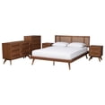 thumbnail image 2 of Baxton Studio Nura Mid-Century Modern Walnut Brown Finished Wood and Rattan King Size 5-Piece Bedroom Set, 2 of 13
