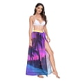 thumbnail image 2 of FORMRS Womens Long Sarong Beach Wrap Semi-Sheer Bikini Skirt Bathing Swimsuit Cover Up, Purple Neon Road, 2 of 7