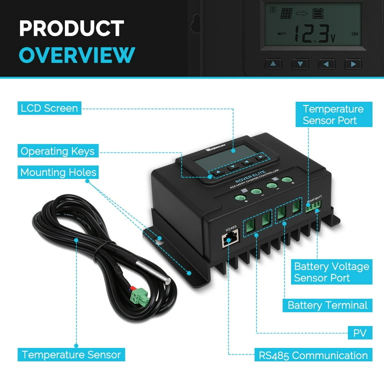 Renogy Rover Elite 40A MPPT Solar System Power Regulator, Battery