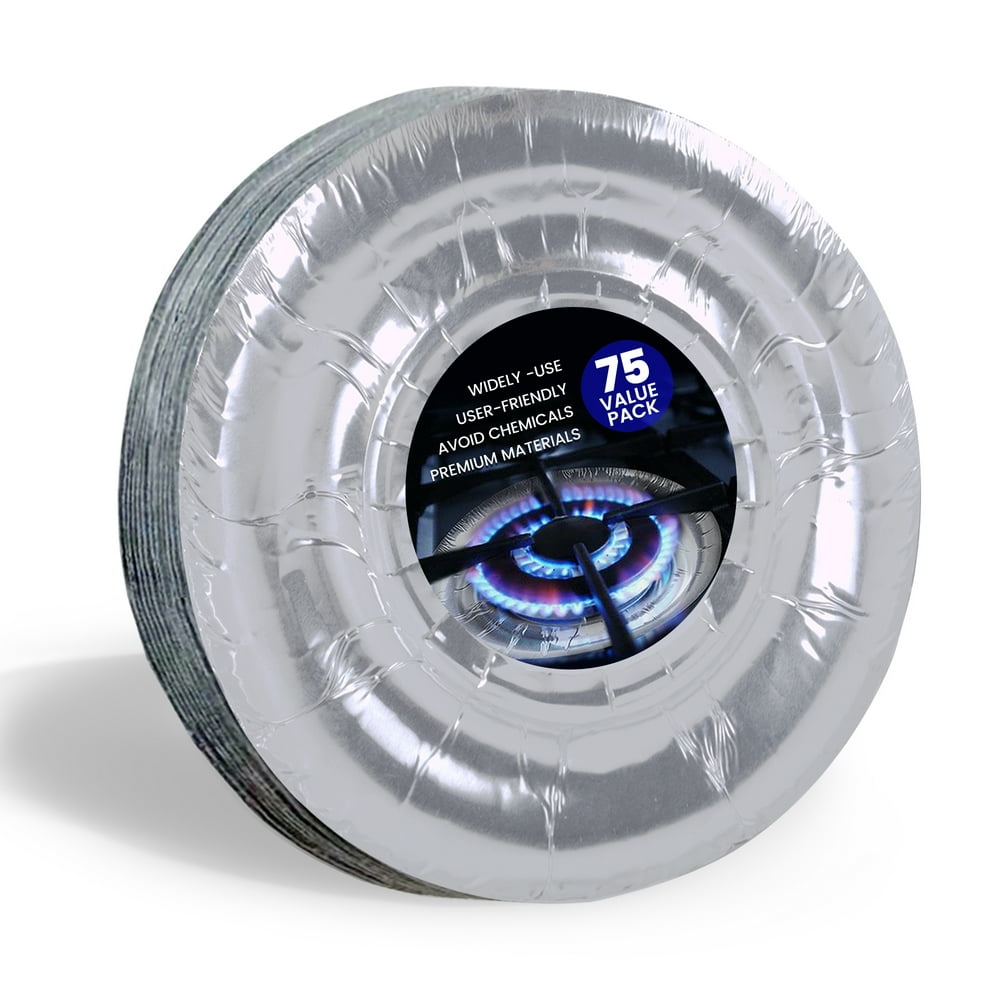 [75 Pack] Aluminum Foil Stove Burner Covers 7.5 Inch Disposable Round