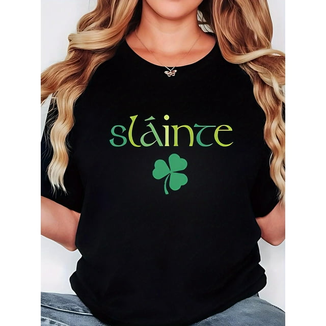 St. Patrick'S Day Themed Casual Women'S T-Shirt with Printed Short Sleeves And a Slightly Stretchy Round Neck.