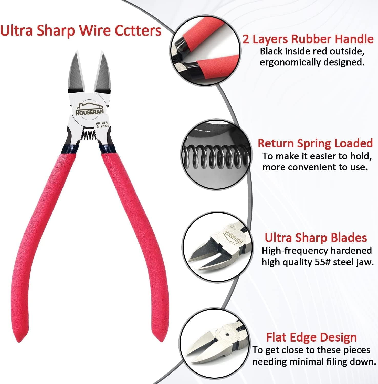 Wire Cutters, 5 PACK, 6" Wire Cutter Set, Side Cutters Flush Cut , Diagonal Cutting with 2 Layers Non-slip Handle, Spring Loaded Wire Cutters for Jewelry Making, Crafts, Zip Tie
