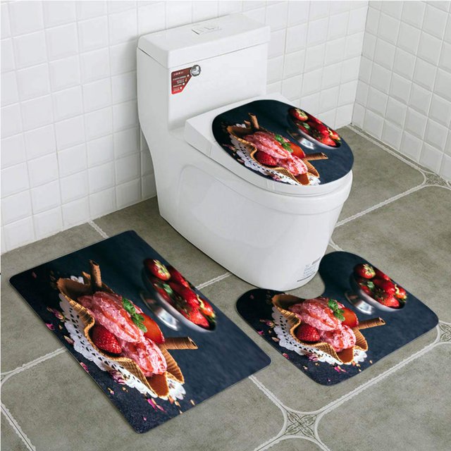 Juego de alfombras de baño ABPHQTO Helado de fresas 3 piezas Cont-CHAPPLE-17864