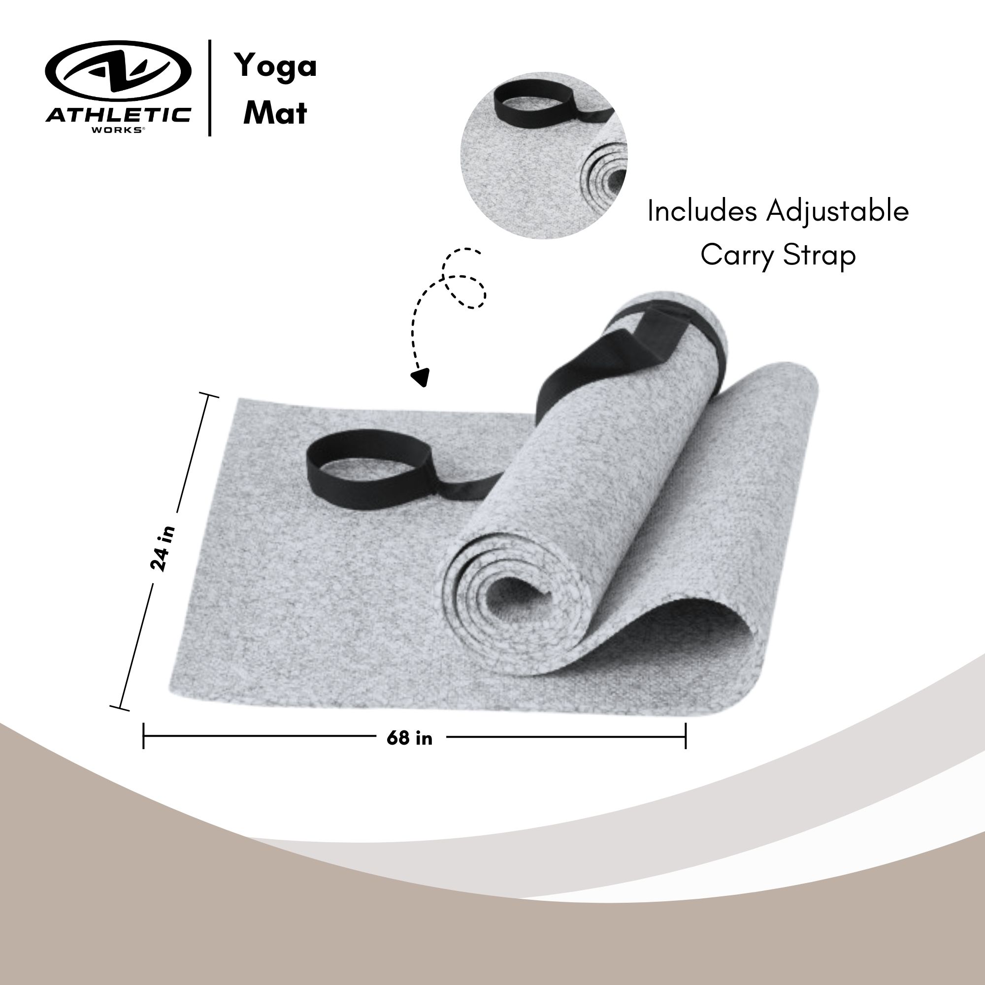 Athletic Works Yoga Mat 68x24 in, 5 mm TPE with Strap photo 6