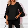 thumbnail image 4 of Sheghy Tops for Women Solid Ruffle 3/4 Sleeve Round Neck Summer Blouse Black S, 4 of 8