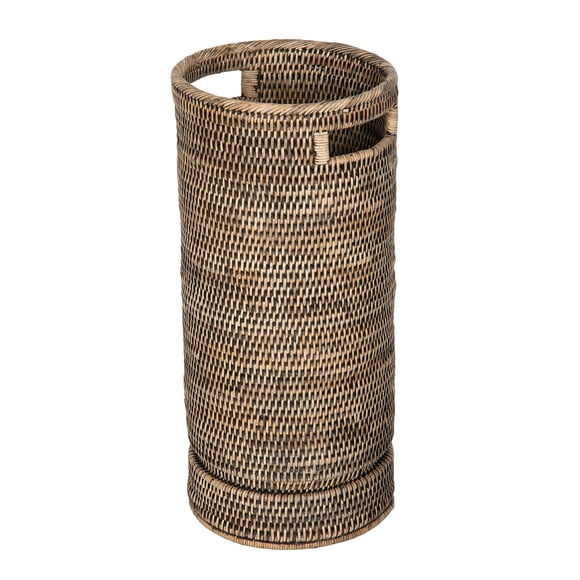 Kouboo La Jolla Round Rattan Umbrella Stand with Water Catch Black-Wash