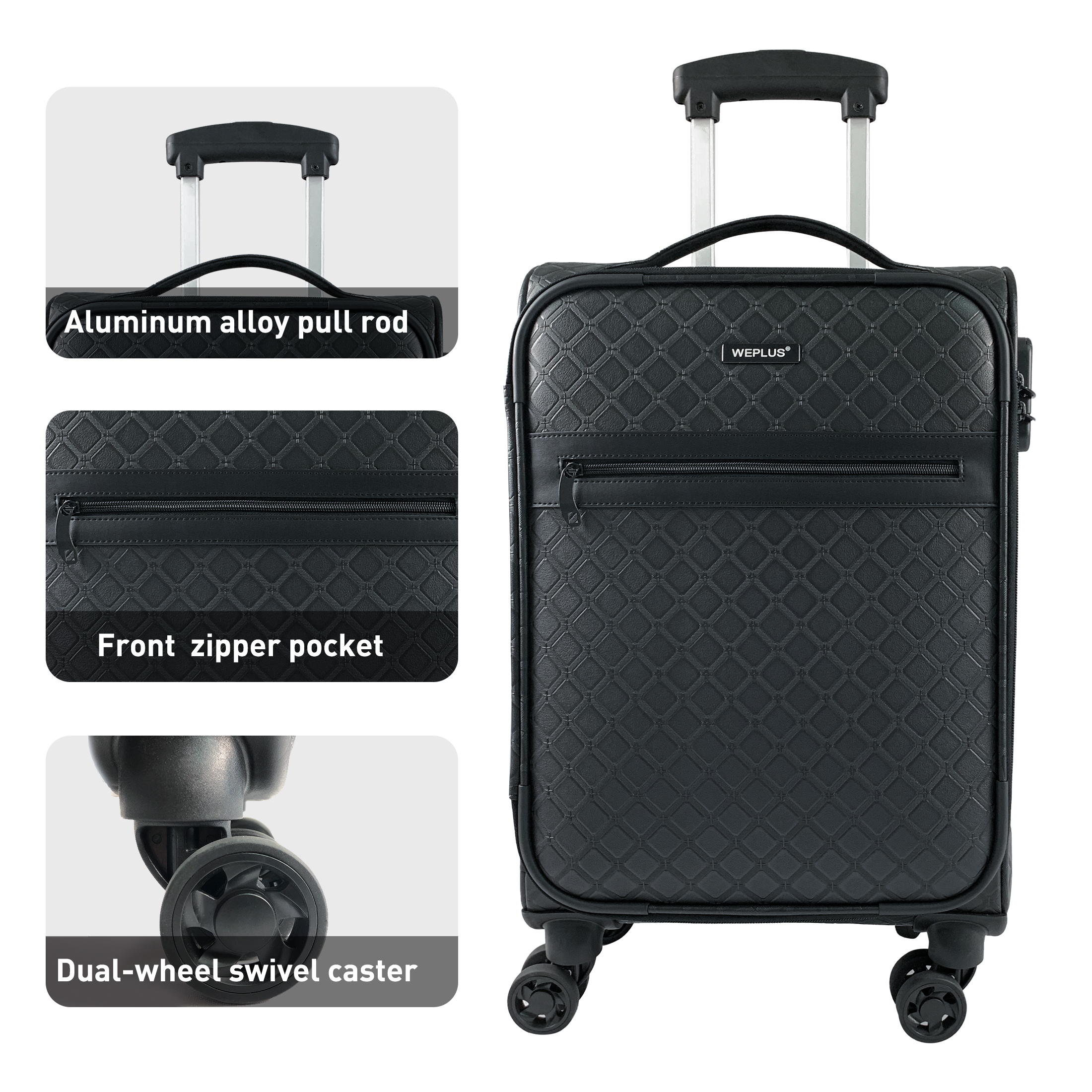 WEPLUS 4 piece Suitcases Luggage 24inch PU Leather Softside Suitcase with Double Spinner Wheels