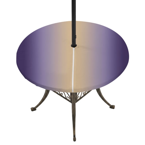 Round Outdoor Tablecloth with Umbrella Hole and Zipper, Purple Ombre Tablecloth with Elastic Waterproof, Modern Yellow Gradient Farmhouse Art Patio Table Covers for 55" - 60" Picnic Pool Tables