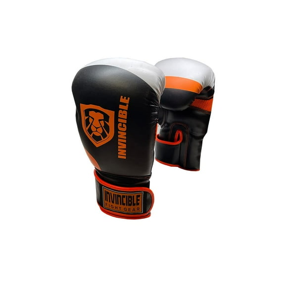 Invincible Fight Gear Standard Toughtek Hook and Loop Training Boxing Gloves in Black/Orange - Ideal for Boxing, Kickboxing, Muay Thai, MMA for Men Women and Kids 12oz