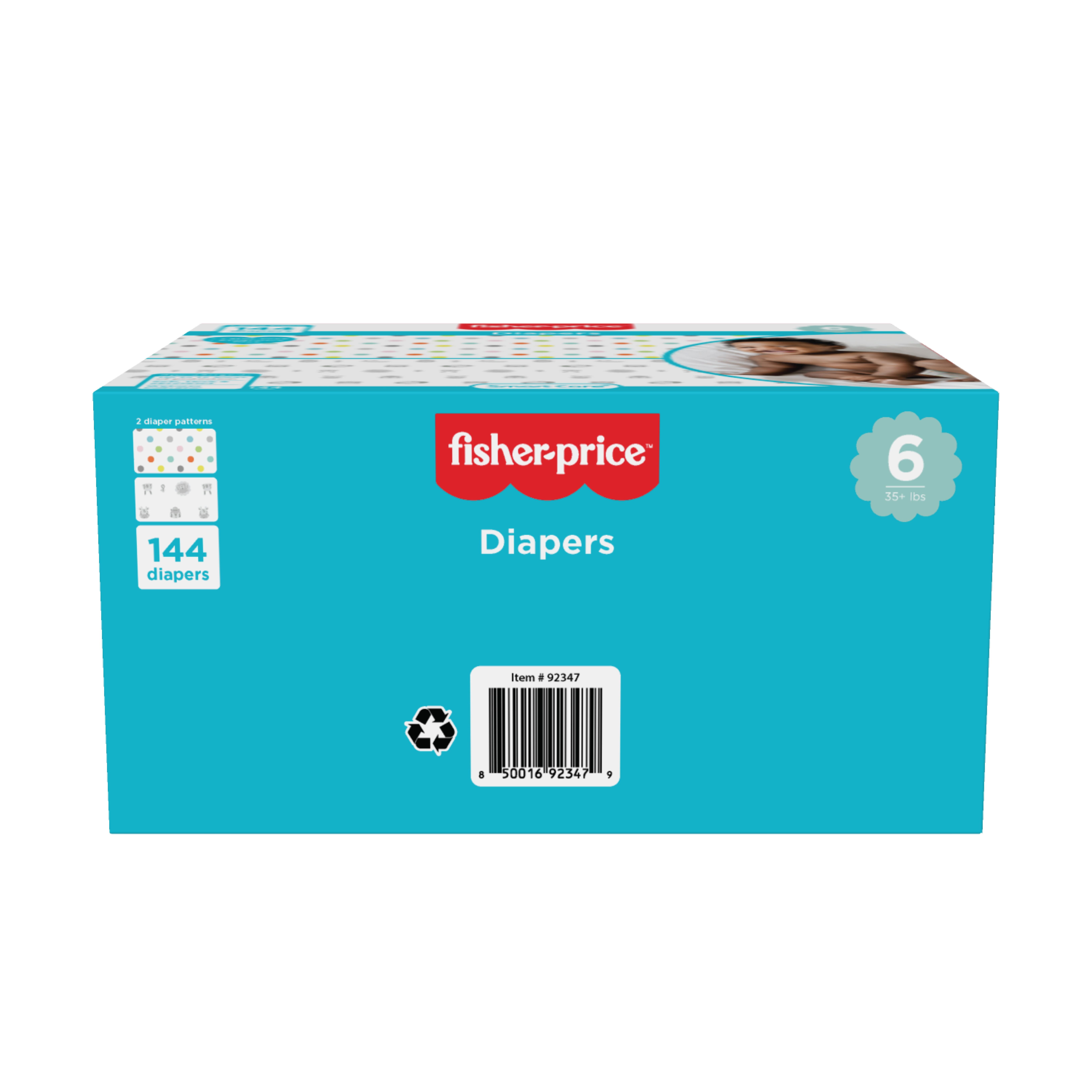 Fisher-Price Hypoallergenic Diapers for Toddlers, Size 6, 144 Count