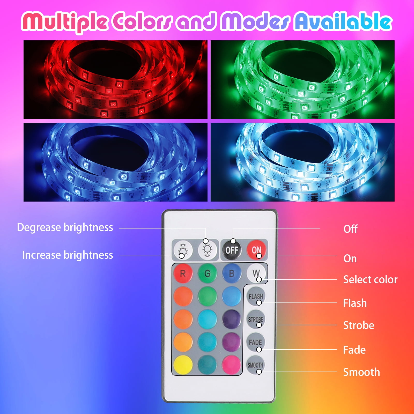 Pinegreen Lighting 18' RGB LED Tape Light with Remote Control