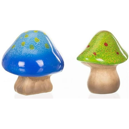 Mushroom Glazed Green & Blue Set of 2