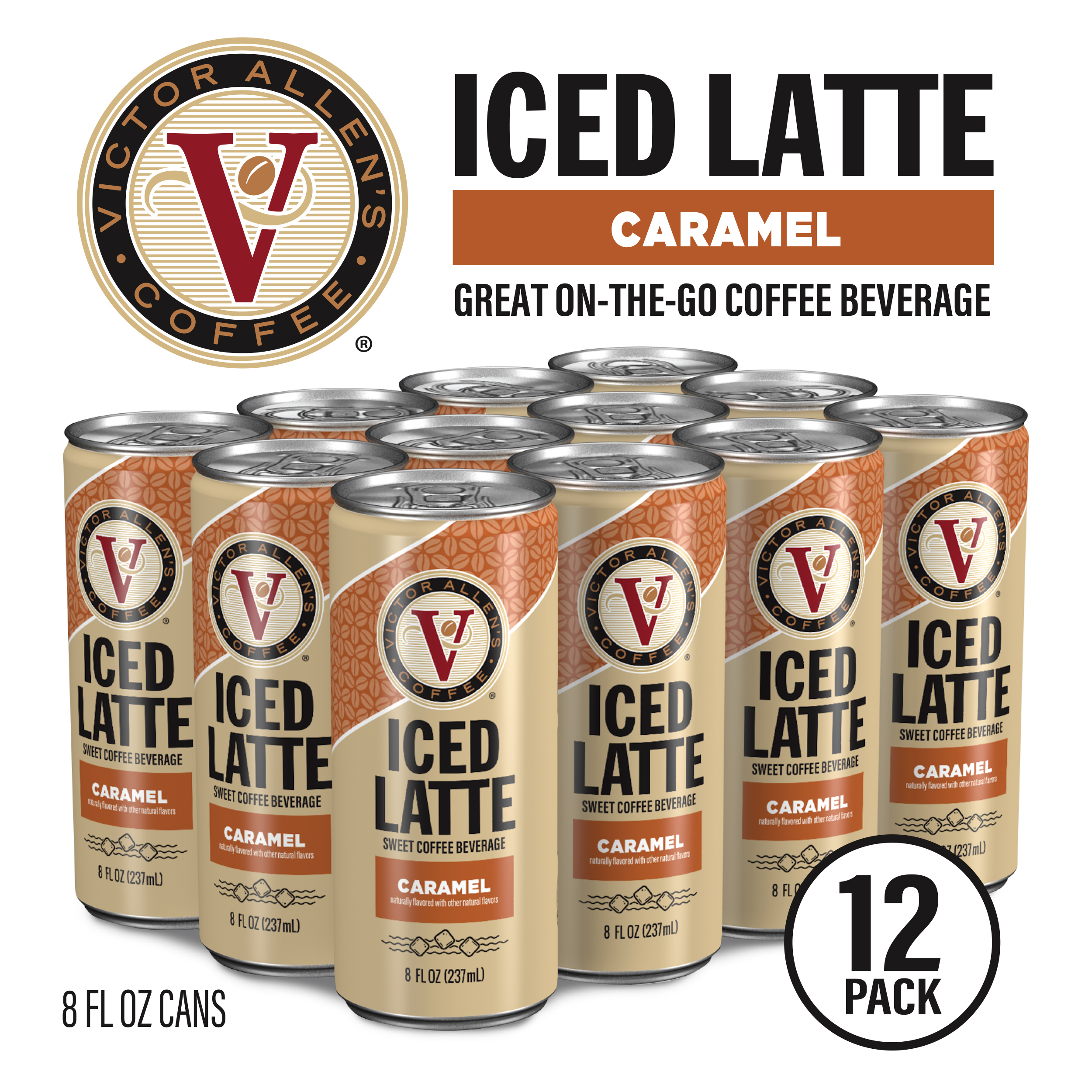 Victor Allen's Coffee Iced Latte, Caramel Flavored, Ready to Drink, 12 Pack 8oz Cans