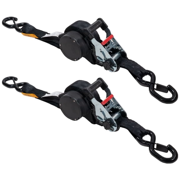 2 Pack 1.5''x16' Auto Retractable Ratchet Straps with Safety Lock S Hook, 1,667 lbs WLL, Padded Handle, Self Ratcheting Tie Down Strap for Boat, Jet Ski, ATVs, Bikes