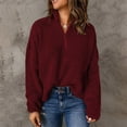 thumbnail image 2 of Women Pullover Sweater Zip Up High Collar Drop Shoulder Sleeves Pure Color Lady Knit Sweater for Fall Winter Wine Red S, 2 of 6
