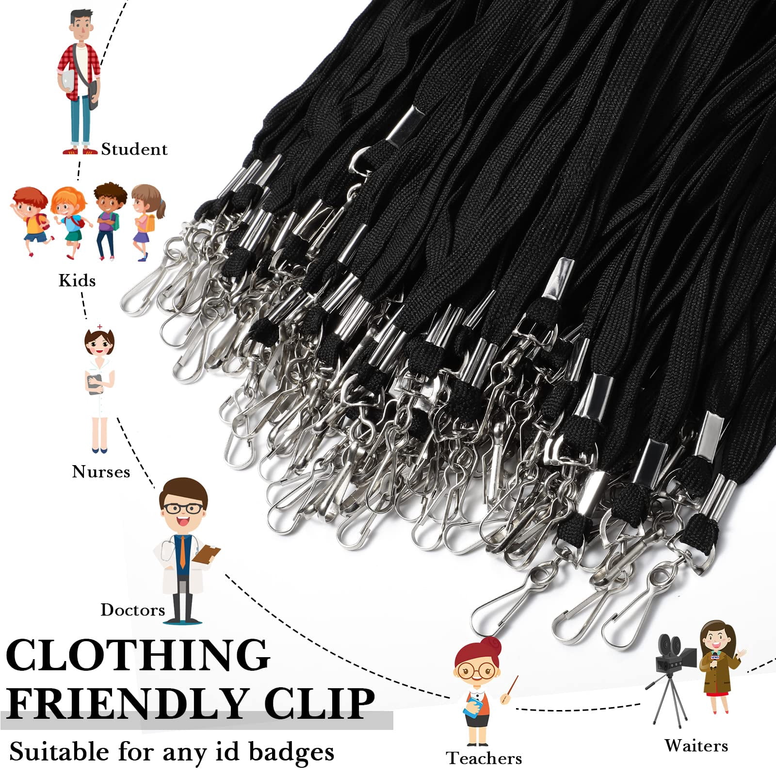 200 Lanyards For Id Name Badge Holder Neck Lanyard Flat With Clips Straps Office School Nurse