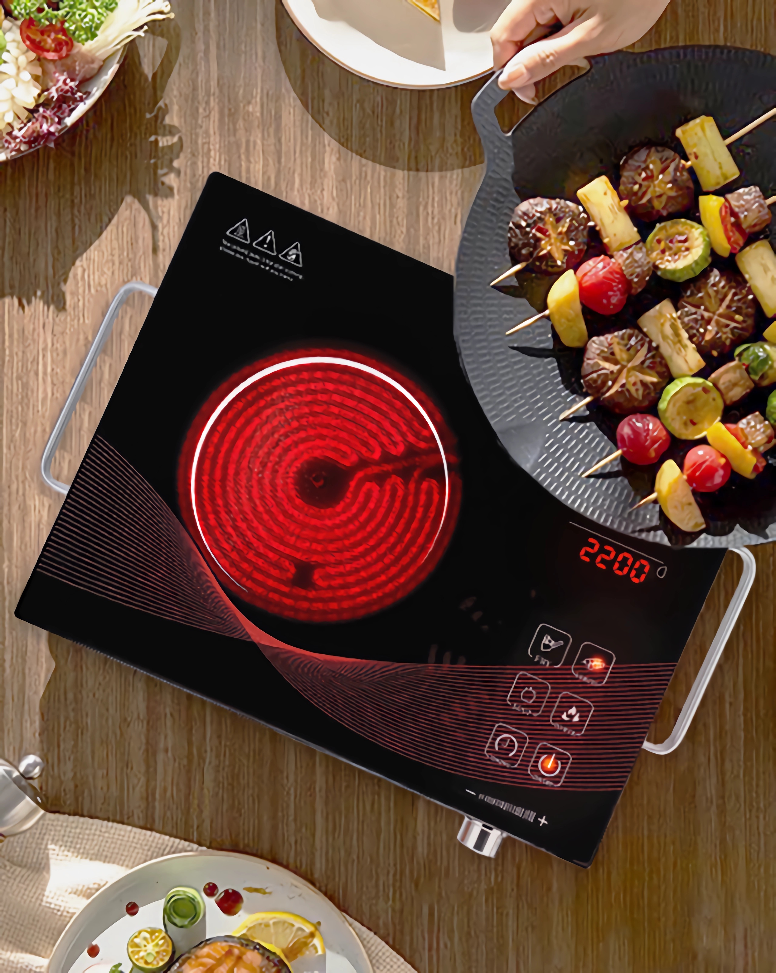 GRACEALL Countertop Infrared Hot Plate Electric Cooktop Portable Cooker for Cooking Single Burner Stove, 2200 Watt Compact Hotplate Adjustable Temperature Control, Sensor Touch & Knob